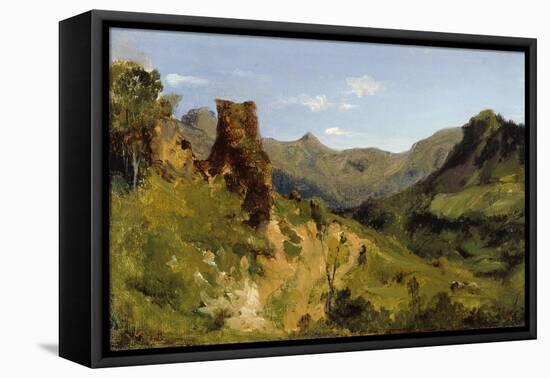 Valley in the Auvergne Mountains, 1830 (Oil on Paper Mounted on Canvas)-Theodore Rousseau-Framed Stretched Canvas