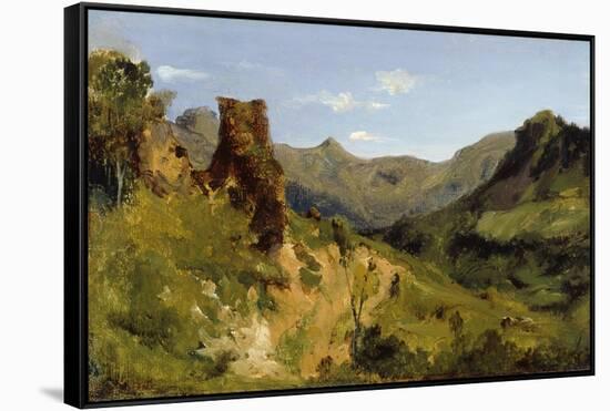 Valley in the Auvergne Mountains, 1830 (Oil on Paper Mounted on Canvas)-Theodore Rousseau-Framed Stretched Canvas