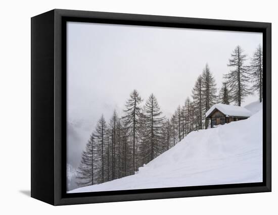 Valley Lesachtal During Winter, Mountain Huts in Deep Snow. Austria-Martin Zwick-Framed Stretched Canvas