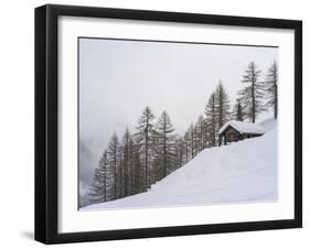 Valley Lesachtal During Winter, Mountain Huts in Deep Snow. Austria-Martin Zwick-Framed Photographic Print