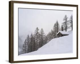 Valley Lesachtal During Winter, Mountain Huts in Deep Snow. Austria-Martin Zwick-Framed Photographic Print