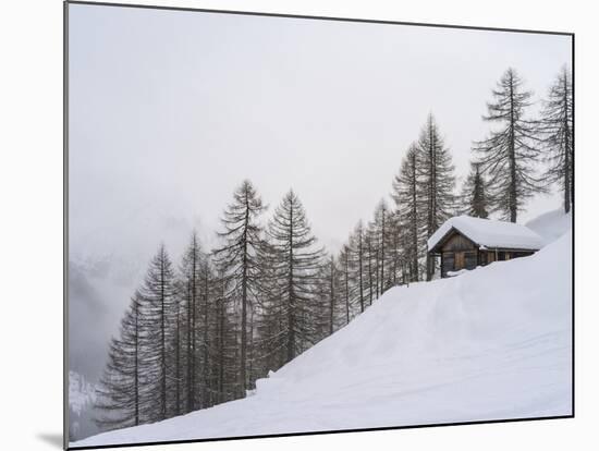 Valley Lesachtal During Winter, Mountain Huts in Deep Snow. Austria-Martin Zwick-Mounted Photographic Print