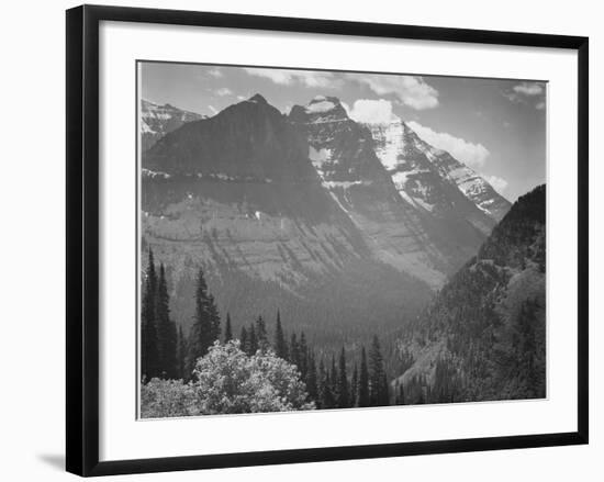 Valley Snow Covered Mountains In Background "In Glacier National Park" Montana. 1933-1942-Ansel Adams-Framed Art Print