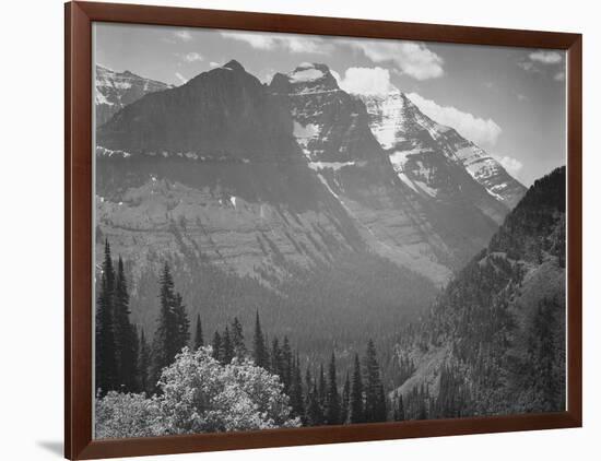 Valley Snow Covered Mountains In Background "In Glacier National Park" Montana. 1933-1942-Ansel Adams-Framed Art Print