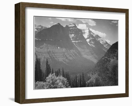 Valley Snow Covered Mountains In Background "In Glacier National Park" Montana. 1933-1942-Ansel Adams-Framed Art Print