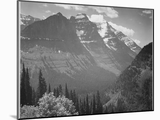 Valley Snow Covered Mountains In Background "In Glacier National Park" Montana. 1933-1942-Ansel Adams-Mounted Art Print