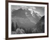 Valley Snow Covered Mountains In Background "In Glacier National Park" Montana. 1933-1942-Ansel Adams-Framed Art Print