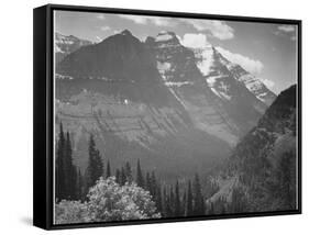 Valley Snow Covered Mountains In Background "In Glacier National Park" Montana. 1933-1942-Ansel Adams-Framed Stretched Canvas