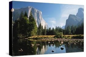 Valley View of El Capitan, Cathedral Rock, Merced River in Yosemite National Park, California, USA-Dee Ann Pederson-Stretched Canvas