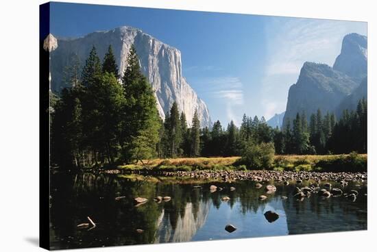 Valley View of El Capitan, Cathedral Rock, Merced River in Yosemite National Park, California, USA-Dee Ann Pederson-Stretched Canvas