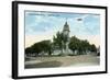 Valparaiso, Indiana - Airplane over Court House Square Building-Lantern Press-Framed Art Print