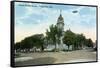 Valparaiso, Indiana - Airplane over Court House Square Building-Lantern Press-Framed Stretched Canvas