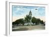 Valparaiso, Indiana - Airplane over Court House Square Building-Lantern Press-Framed Art Print