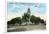 Valparaiso, Indiana - Airplane over Court House Square Building-Lantern Press-Framed Art Print