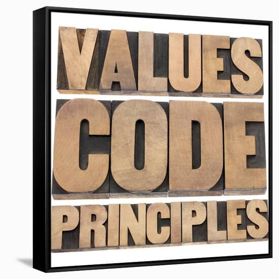 Values, Code, Principles Words-PixelsAway-Framed Stretched Canvas