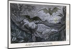 Vampire Bat Bites the Neck of a Sleeping Girl in as Hammock-null-Mounted Photographic Print