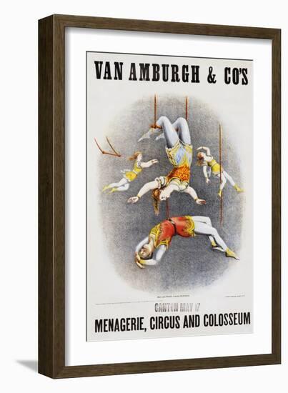 Van Amburgh and Co's Menagerie, Circus and Colosseum Poster with Male and Female Trapeze Artists-null-Framed Giclee Print