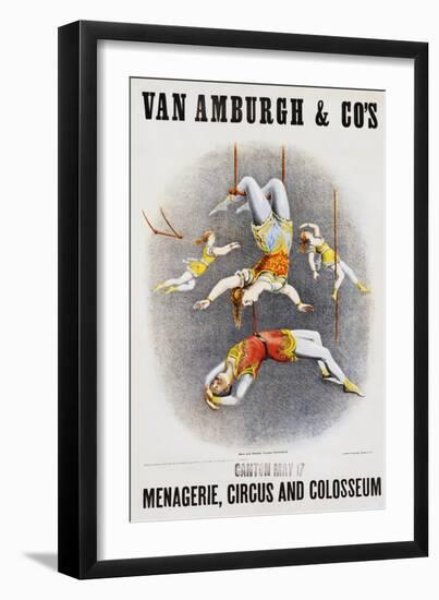 Van Amburgh and Co's Menagerie, Circus and Colosseum Poster with Male and Female Trapeze Artists-null-Framed Giclee Print
