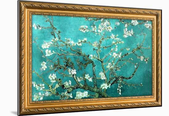 Van Gogh Almond Branches Poster with Gilded Faux Frame Border-null-Mounted Poster