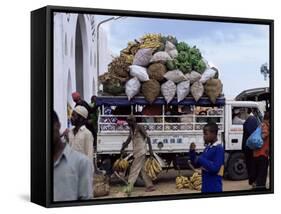 Van Loaded with Bananas on Its Roof Leaving the Market, Stone Town, Zanzibar, Tanzania-Yadid Levy-Framed Stretched Canvas