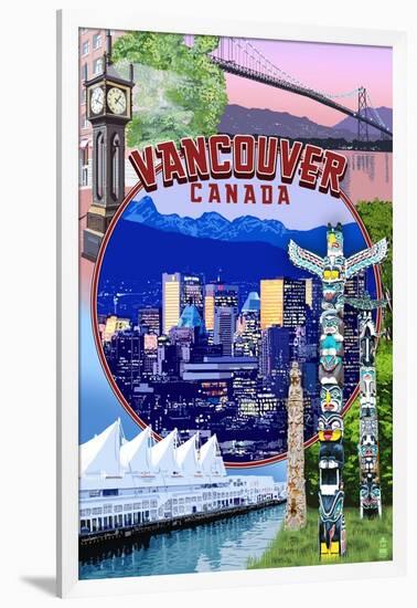 Vancouver, BC - Montage Scenes-Lantern Press-Framed Art Print