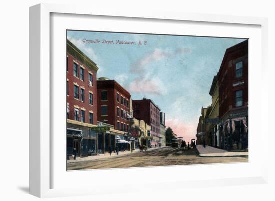 Vancouver, British Columbia, Canada - Granville Street View-Lantern Press-Framed Art Print