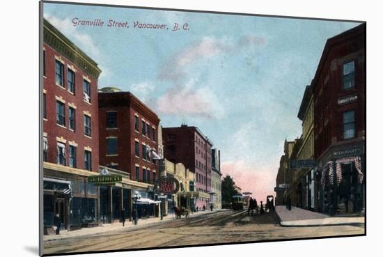 Vancouver, British Columbia, Canada - Granville Street View-Lantern Press-Mounted Art Print