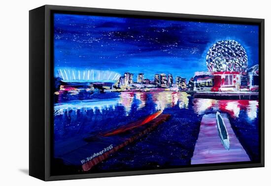 Vancouver Skyline At Starry Night-Martina Bleichner-Framed Stretched Canvas