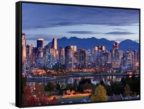 Vancouver skyline in front of North Shore Mountains-Ron Watts-Framed Stretched Canvas