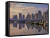 Vancouver Skyline With Boats in Harbor at Sunrise Seen From Stanley Park, British Columbia, Canada-Janis Miglavs-Framed Stretched Canvas