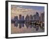 Vancouver Skyline With Boats in Harbor at Sunrise Seen From Stanley Park, British Columbia, Canada-Janis Miglavs-Framed Photographic Print