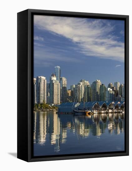 Vancouver Skyline.-Jon Hicks-Framed Stretched Canvas