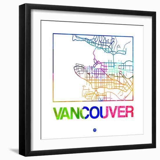 Vancouver Watercolor Street Map-NaxArt-Framed Art Print