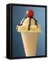 Vanilla Ice Cream Cone with Chocolate Sauce and Cocktail Cherry-null-Framed Stretched Canvas