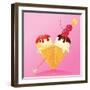Vanilla Ice Cream Cones with Chocolate and Strawberry Glaze in Heart Shape with Arrow and Cherry. D-lian2011-Framed Art Print