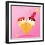 Vanilla Ice Cream Cones with Chocolate and Strawberry Glaze in Heart Shape with Arrow and Cherry. D-lian2011-Framed Art Print