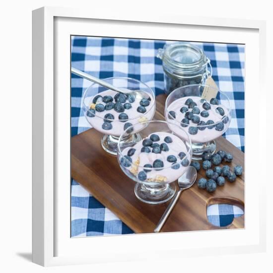 Vanilla Yoghurt with Fresh Blueberries for Breakfast-Veneratio-Framed Photographic Print