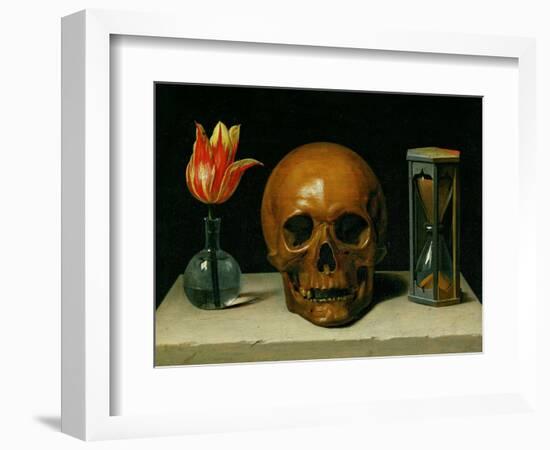 Vanitas, allegory of fleeting time with skull and hour-glass. Oil on canvas.-Philippe De Champaigne-Framed Giclee Print