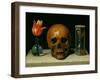 Vanitas, allegory of fleeting time with skull and hour-glass. Oil on canvas.-Philippe De Champaigne-Framed Giclee Print