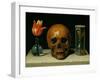 Vanitas, allegory of fleeting time with skull and hour-glass. Oil on canvas.-Philippe De Champaigne-Framed Giclee Print