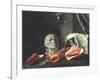 Vanitas Still Life with a Bust, Seashells, Books and Glass Flasks-null-Framed Giclee Print