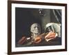 Vanitas Still Life with a Bust, Seashells, Books and Glass Flasks-null-Framed Giclee Print