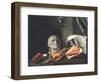 Vanitas Still Life with a Bust, Seashells, Books and Glass Flasks-null-Framed Giclee Print