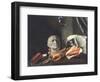 Vanitas Still Life with a Bust, Seashells, Books and Glass Flasks-null-Framed Giclee Print