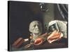 Vanitas Still Life with a Bust, Seashells, Books and Glass Flasks-null-Stretched Canvas
