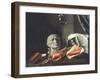 Vanitas Still Life with a Bust, Seashells, Books and Glass Flasks-null-Framed Giclee Print