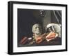 Vanitas Still Life with a Bust, Seashells, Books and Glass Flasks-null-Framed Giclee Print