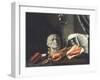 Vanitas Still Life with a Bust, Seashells, Books and Glass Flasks-null-Framed Giclee Print