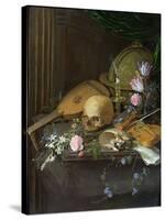 Vanitas Still Life with a Nautilus and a Lute-Matthys Naiveu-Stretched Canvas