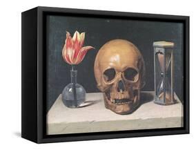 Vanitas Still Life with a Tulip, Skull and Hour-Glass-Philippe De Champaigne-Framed Stretched Canvas